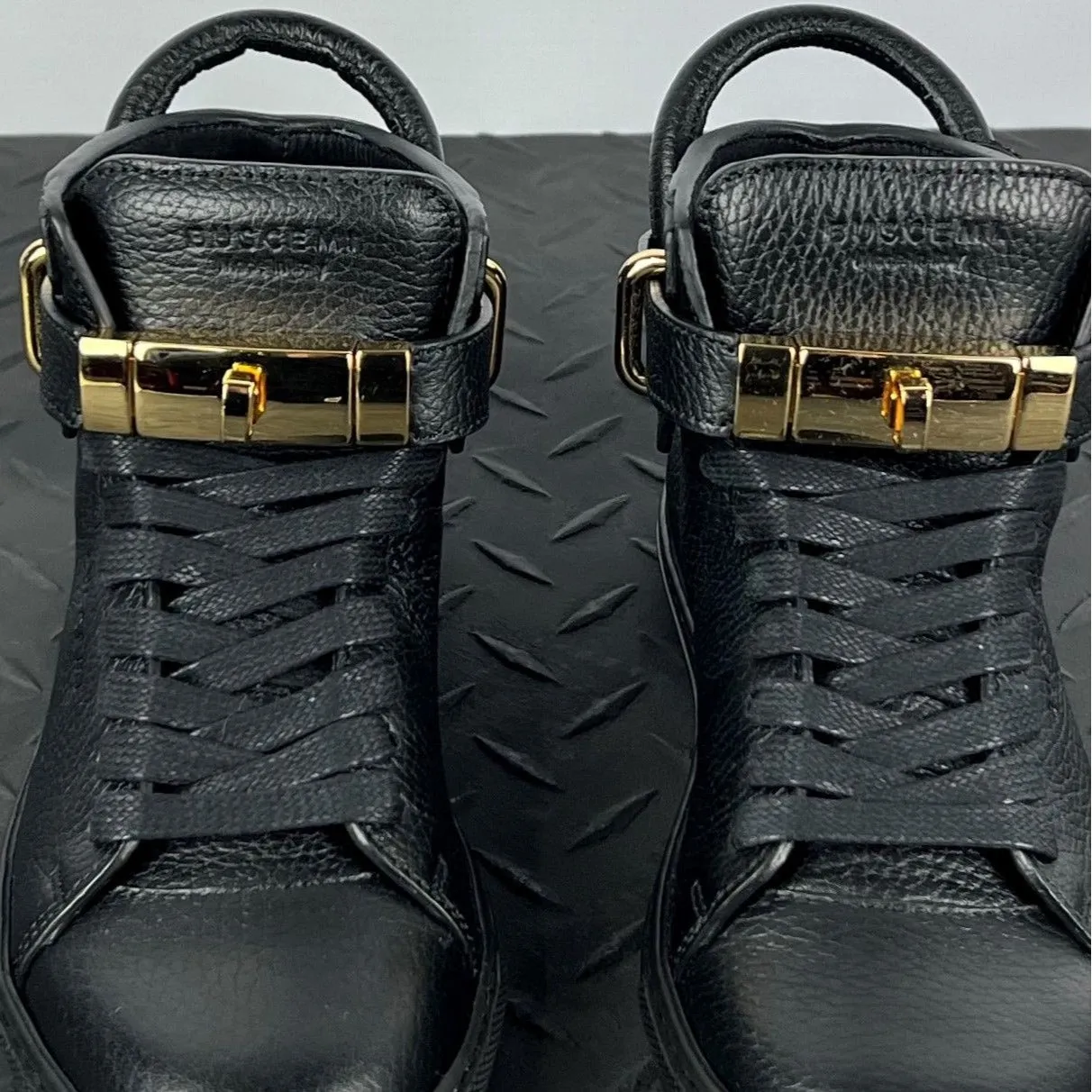 Buscemi Womens 100MM Flat Black Leather Sneakers SAMPLE