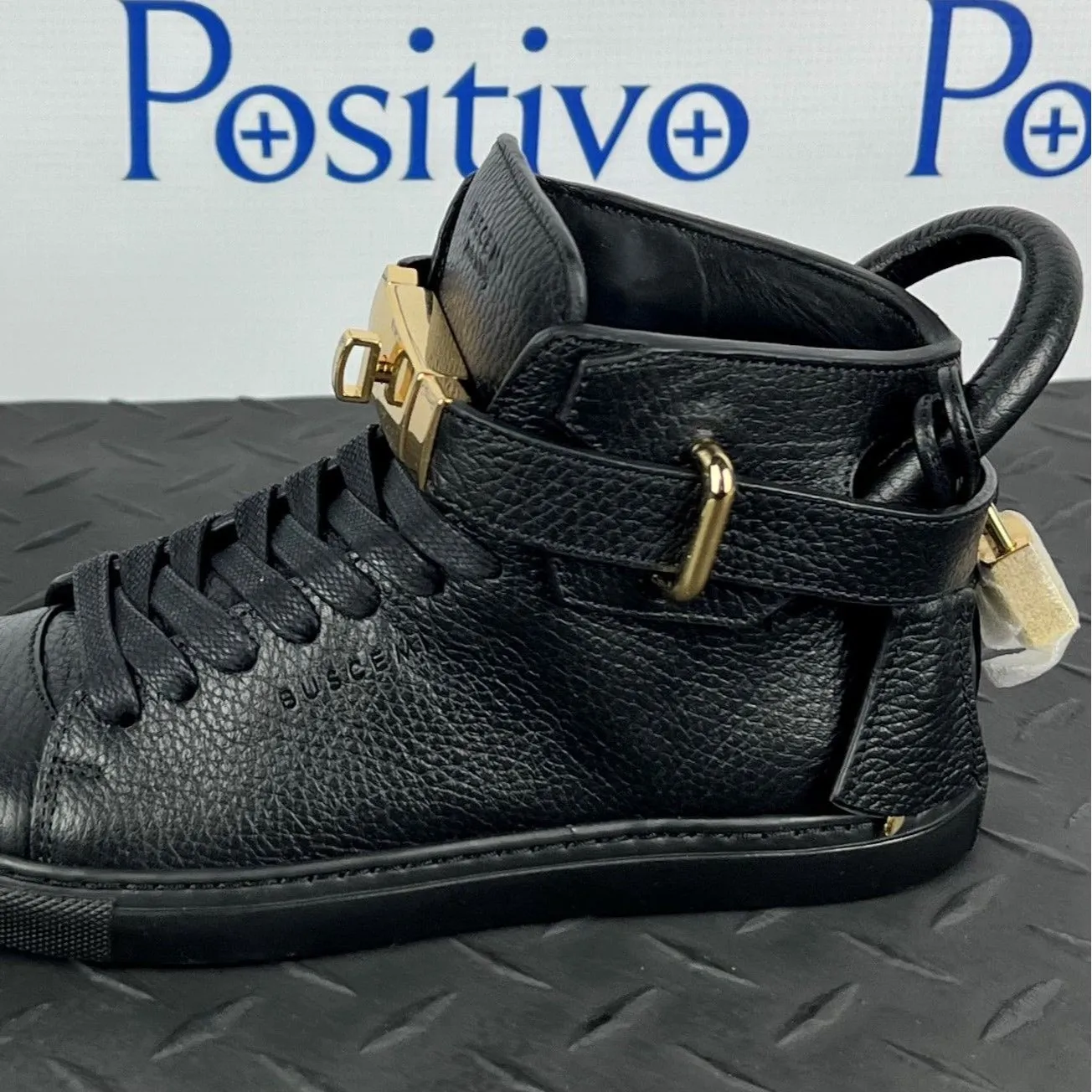 Buscemi Womens 100MM Flat Black Leather Sneakers SAMPLE