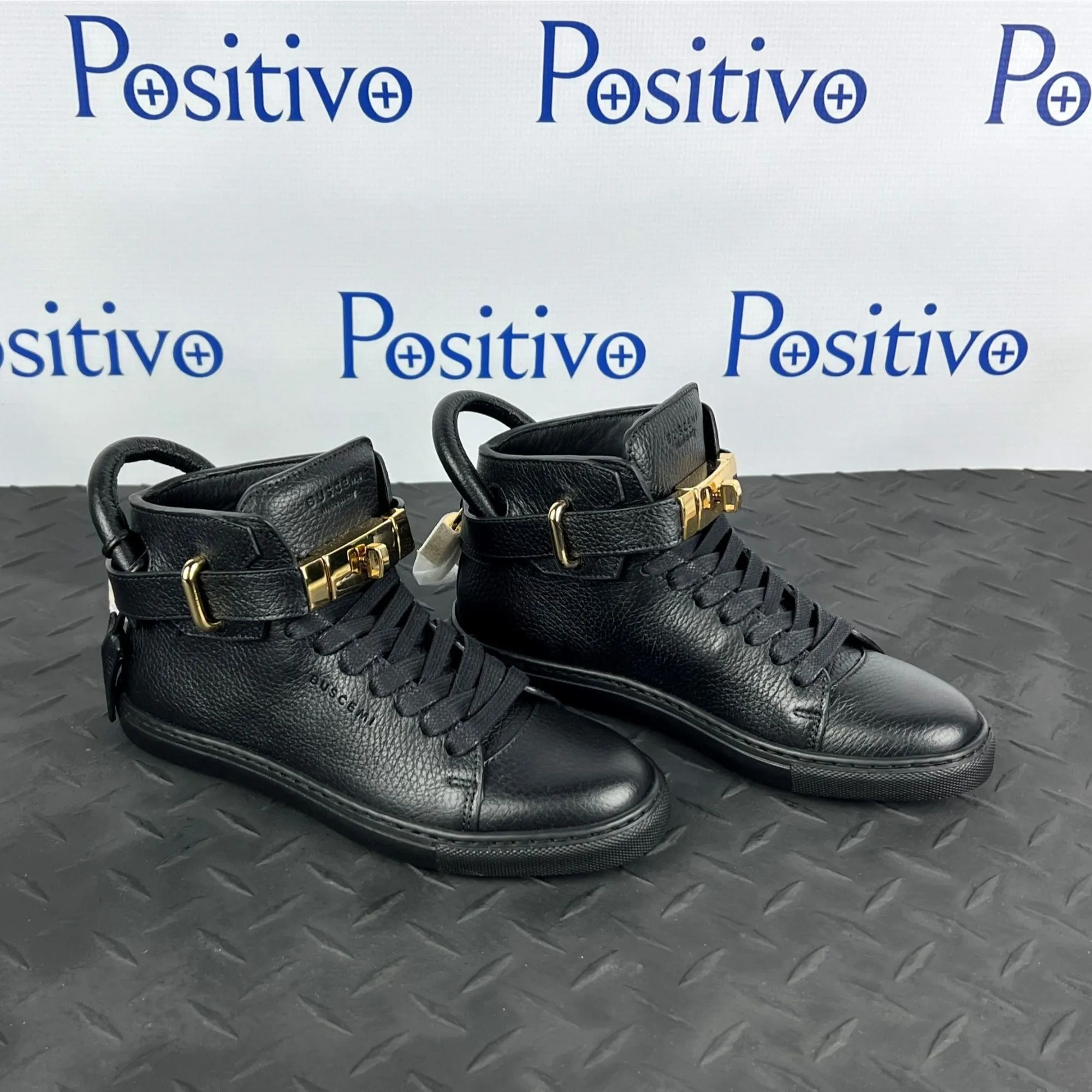 Buscemi Womens 100MM Flat Black Leather Sneakers SAMPLE