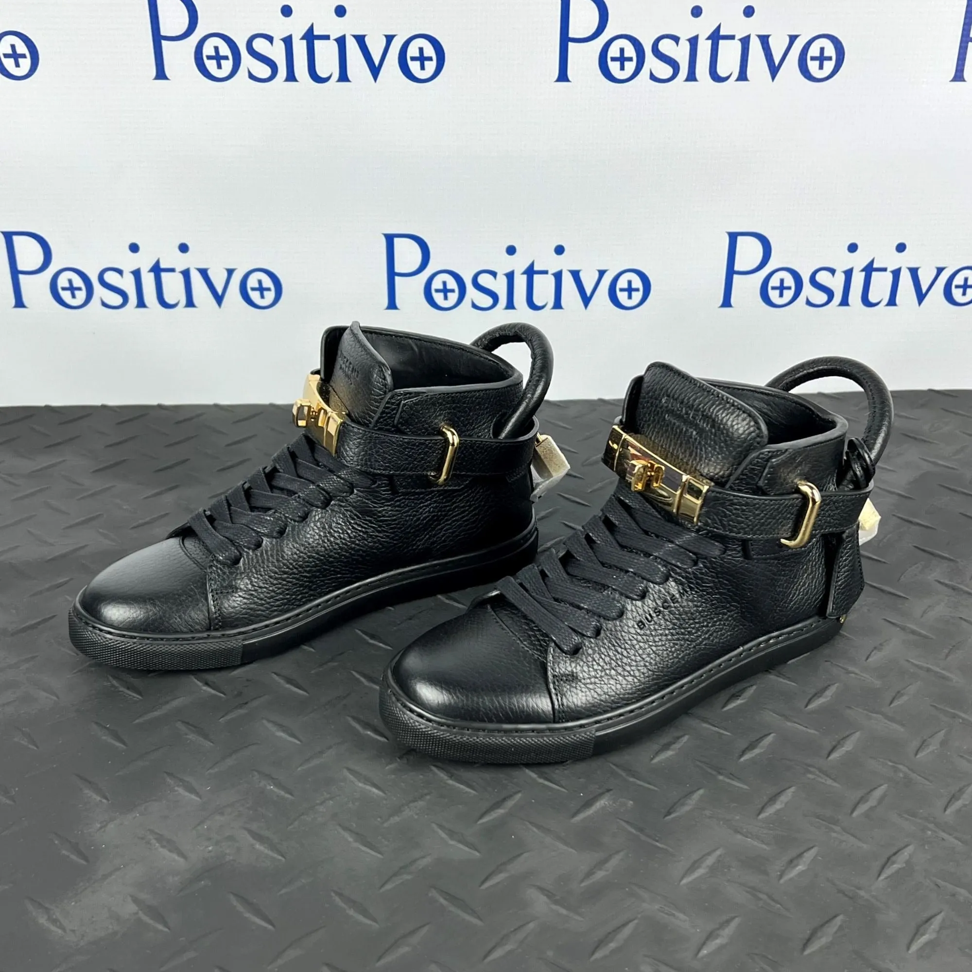 Buscemi Womens 100MM Flat Black Leather Sneakers SAMPLE