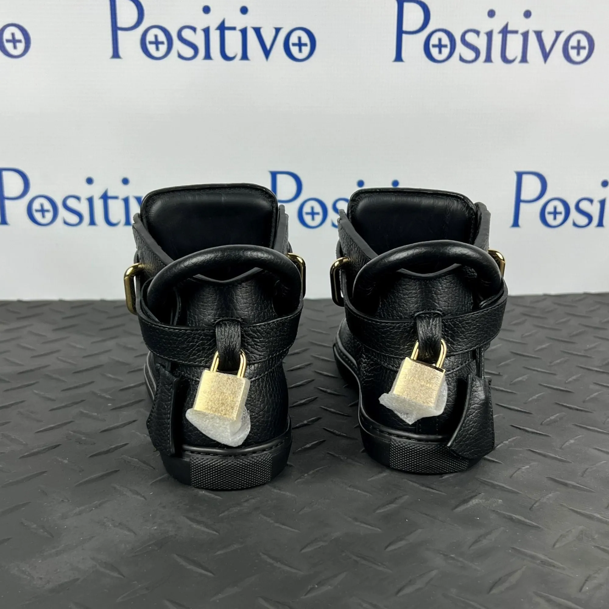 Buscemi Womens 100MM Flat Black Leather Sneakers SAMPLE