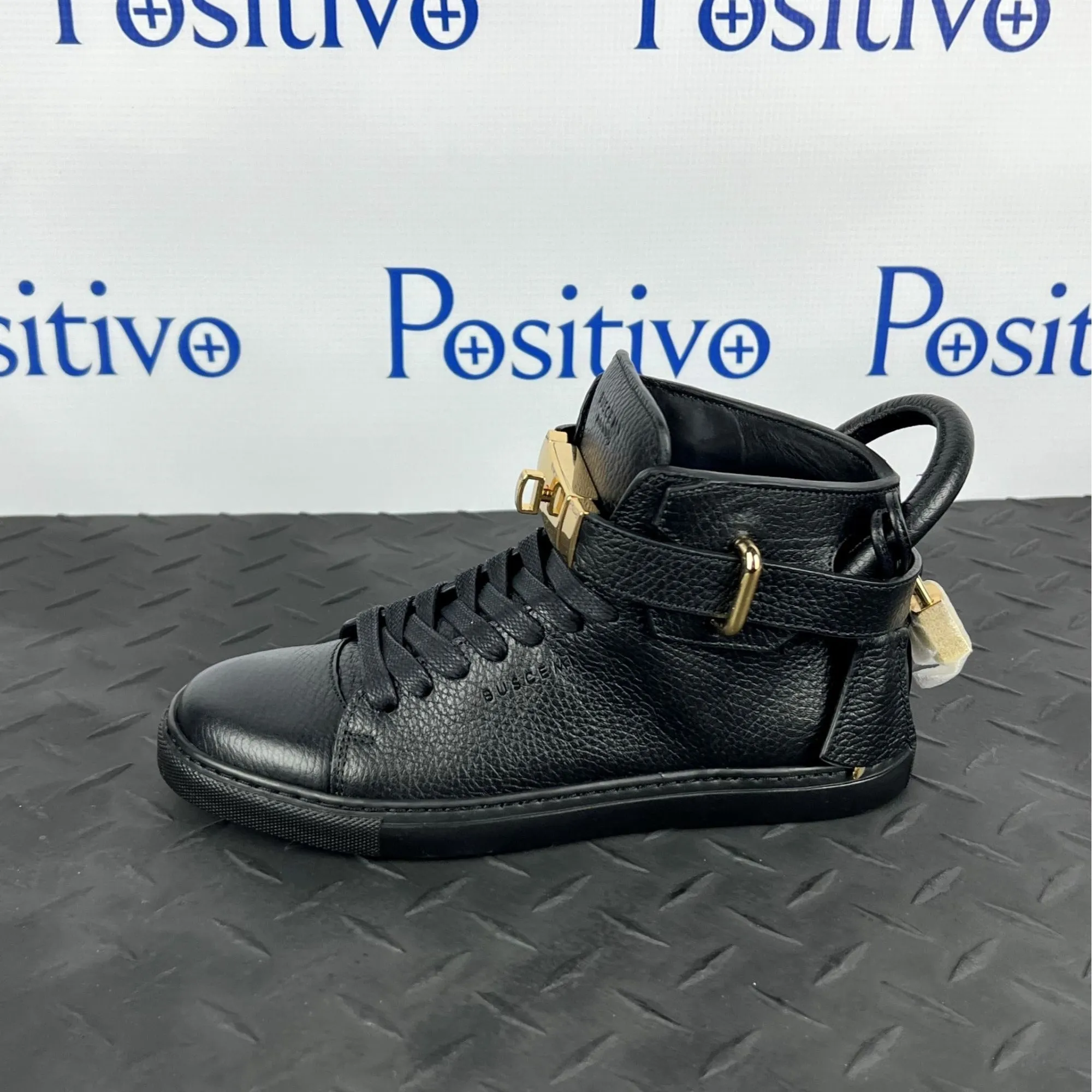 Buscemi Womens 100MM Flat Black Leather Sneakers SAMPLE