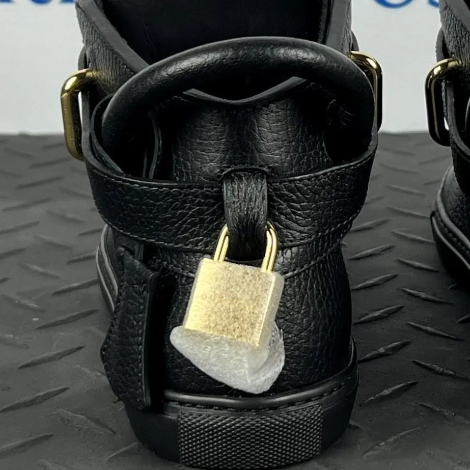 Buscemi Womens 100MM Flat Black Leather Sneakers SAMPLE