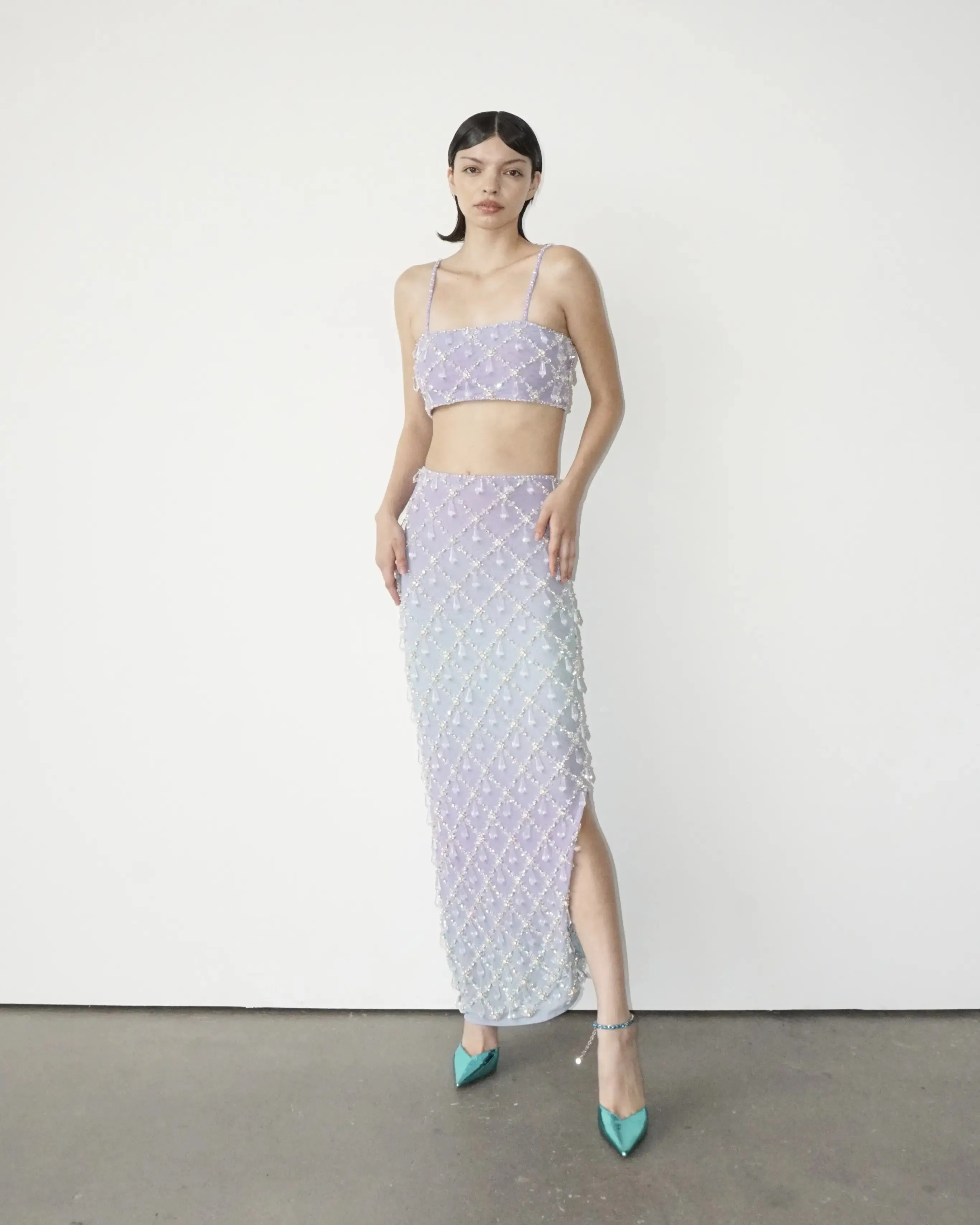 Calliope Luxury Crystal Blue Ombre Co-ord Top