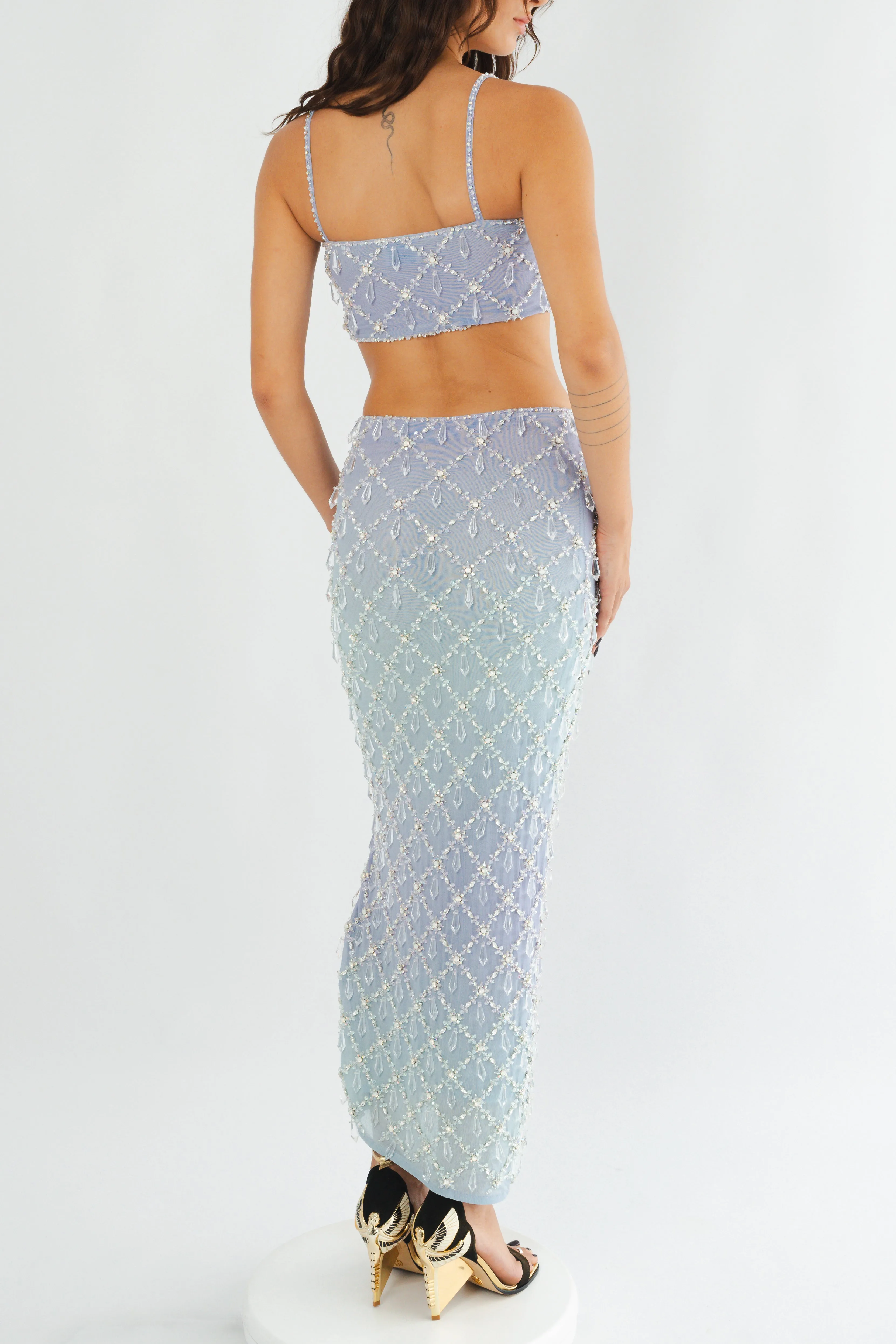 Calliope Luxury Crystal Blue Ombre Co-ord Top