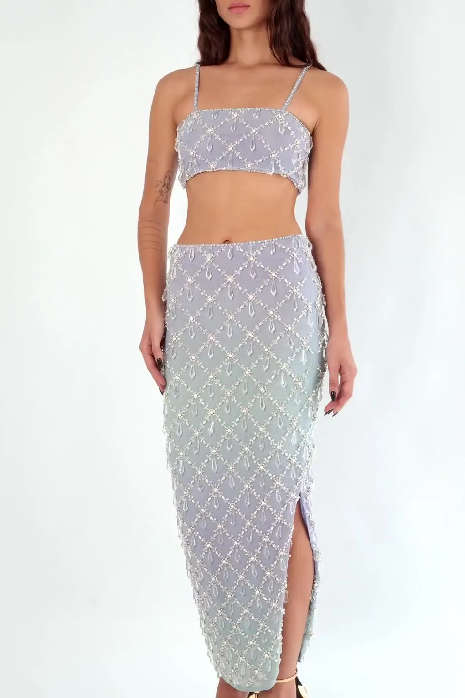 Calliope Luxury Crystal Blue Ombre Co-ord Top
