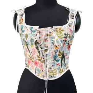 Cami Corset Top for Women Lace up Floral Corset Top Push Up Vintage Tank Top