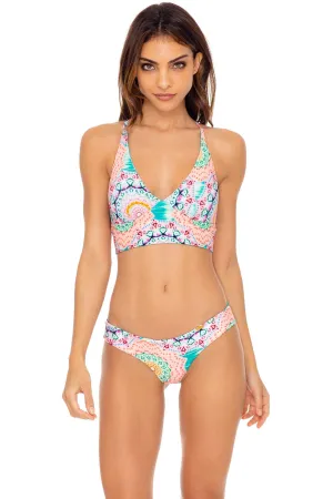 CARIBBEAN KISSES - Cross Back Bustier Top & Seamless Wavey Ruched Back Bottom • Multicolor