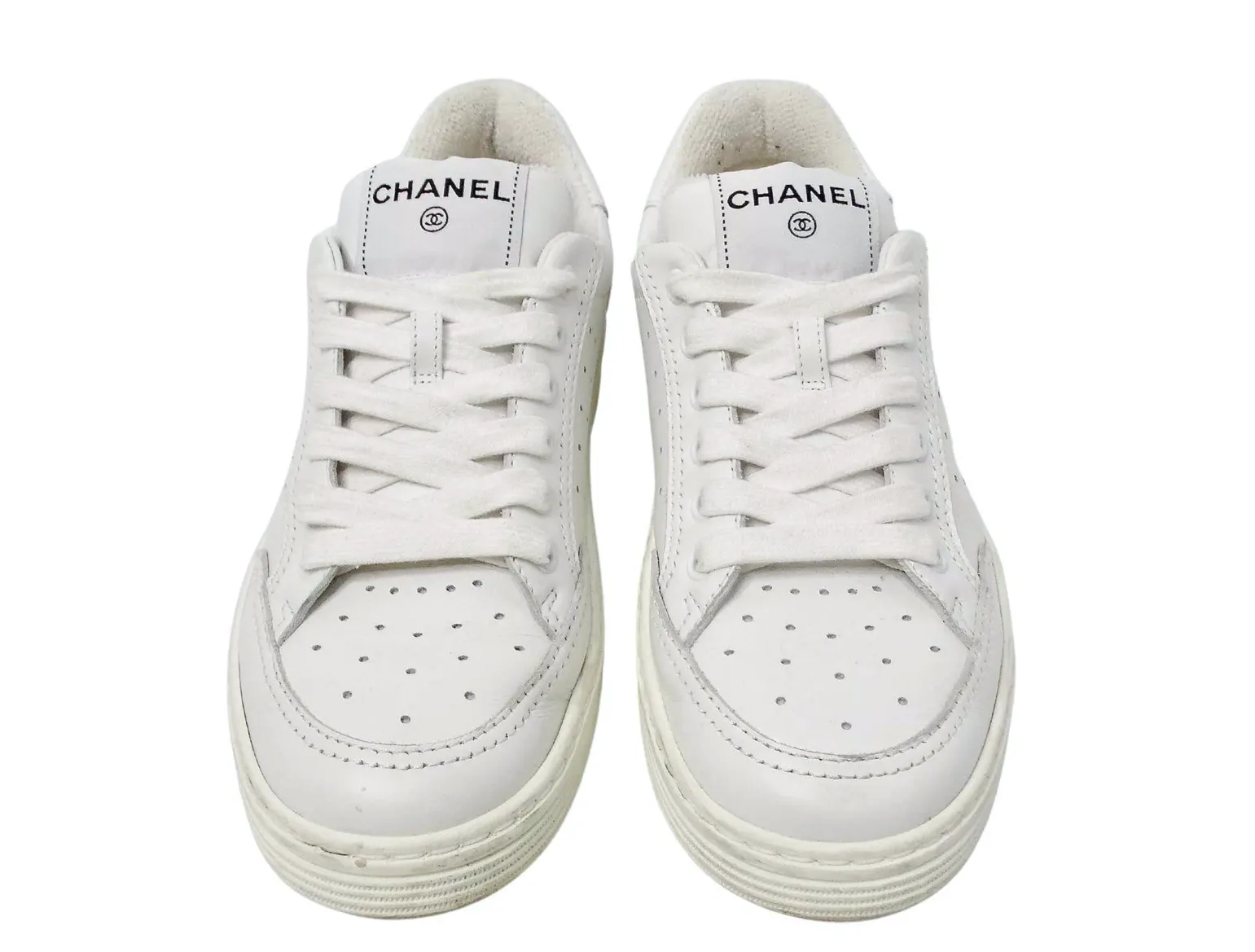 Chanel 2020 White Calfskin Perforated Leather Logo Sneakers