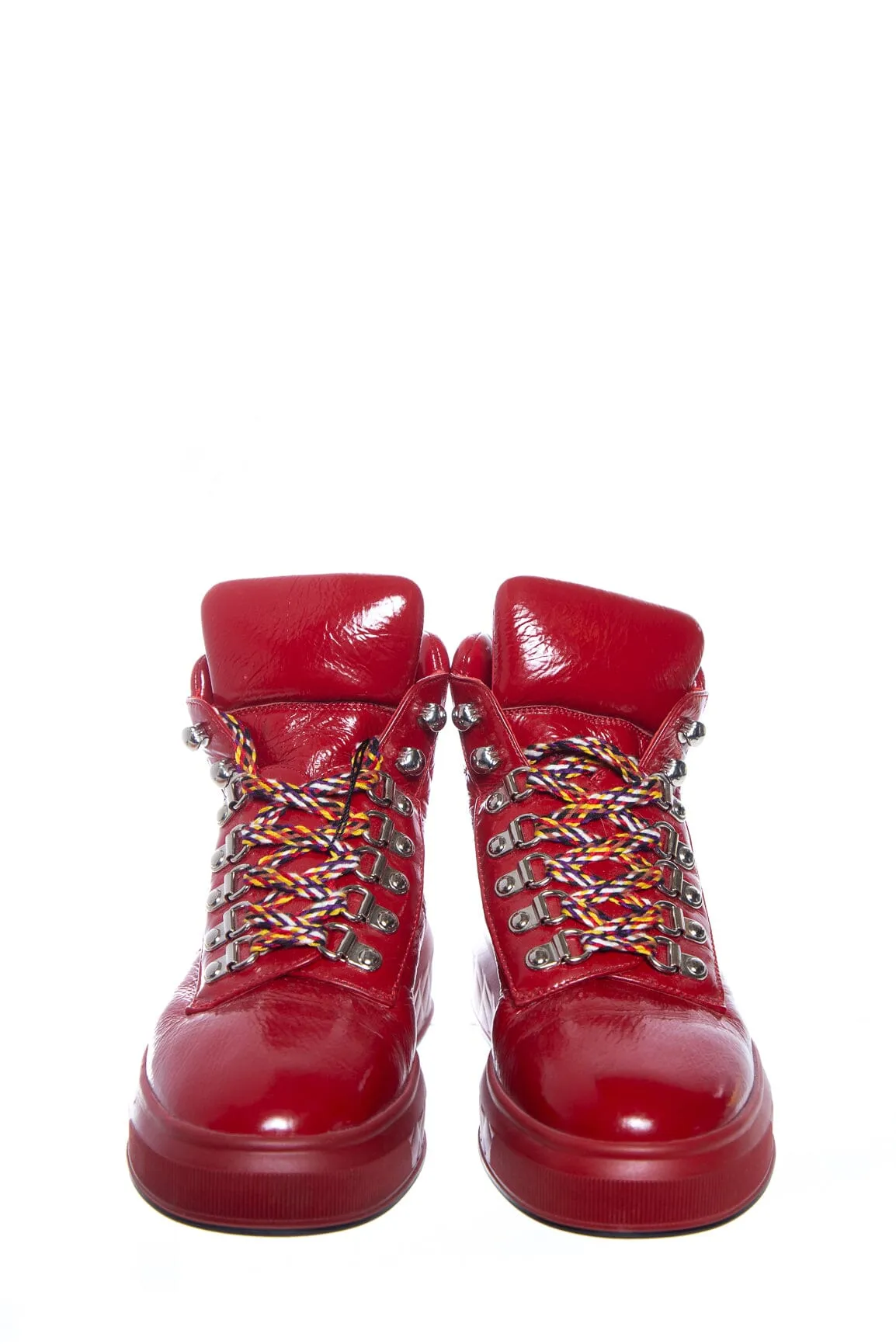 Chanel Red Patent Leather Quilted High Top Sneakers SZ 35.5