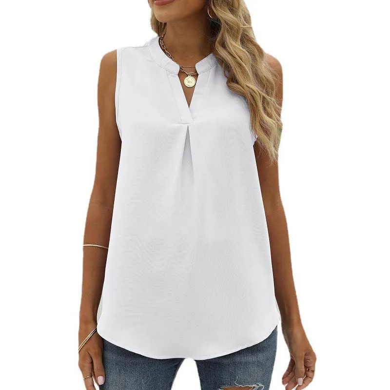 Chiffon Shirt Loose V-neck Sleeveless Top Vest