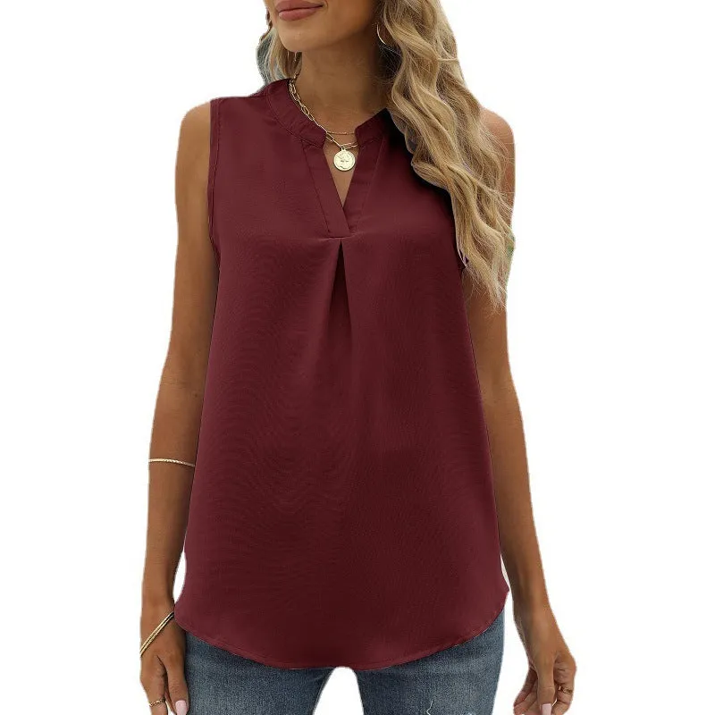 Chiffon Shirt Loose V-neck Sleeveless Top Vest