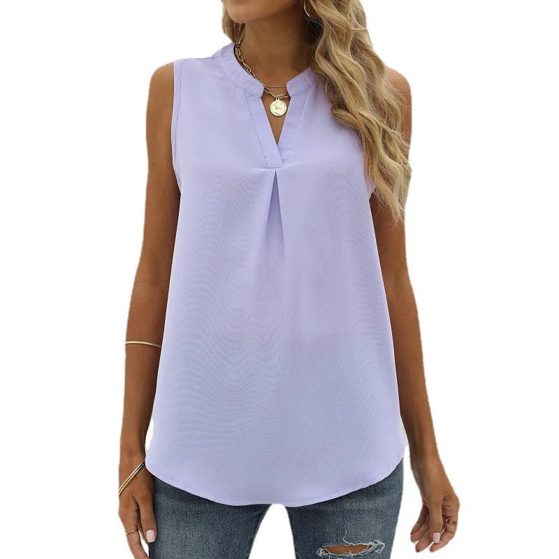 Chiffon Shirt Loose V-neck Sleeveless Top Vest