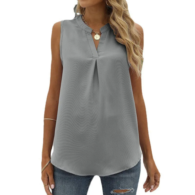 Chiffon Shirt Loose V-neck Sleeveless Top Vest