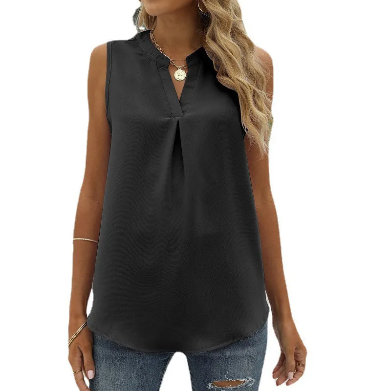 Chiffon Shirt Loose V-neck Sleeveless Top Vest