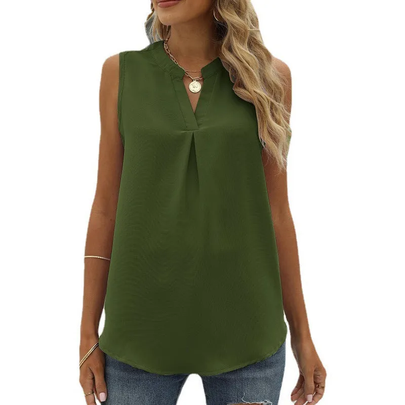 Chiffon Shirt Loose V-neck Sleeveless Top Vest