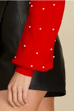 Chrissy Pearl Beaded Long Sleeve Sweater Bodysuit *FINAL SALE*