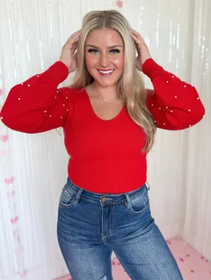Chrissy Pearl Beaded Long Sleeve Sweater Bodysuit *FINAL SALE*