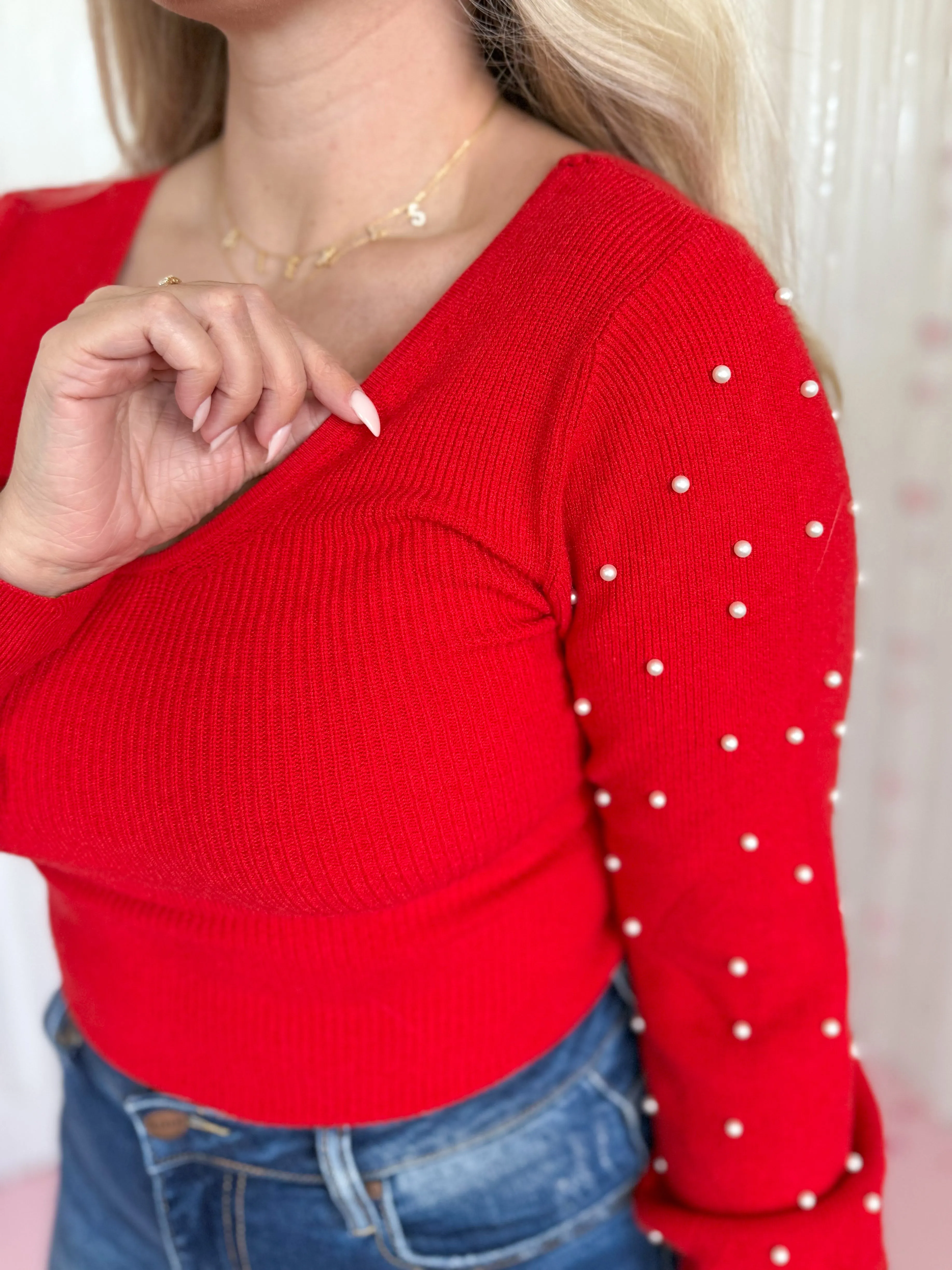 Chrissy Pearl Beaded Long Sleeve Sweater Bodysuit *FINAL SALE*