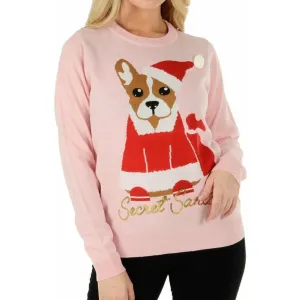 Christmas Secret Santa Dog Womens Christmas Jumper - Pink