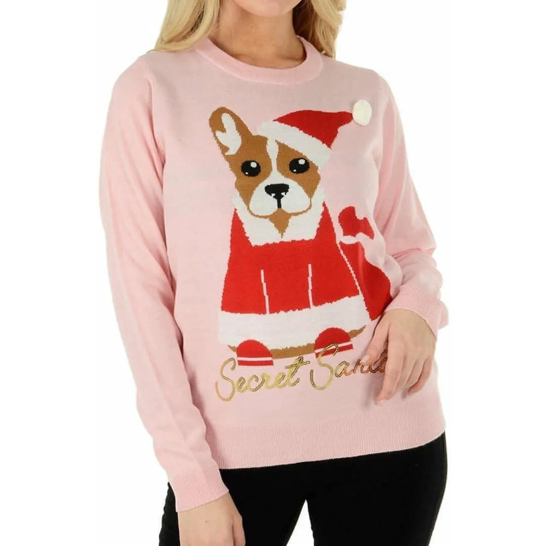 Christmas Secret Santa Dog Womens Christmas Jumper - Pink