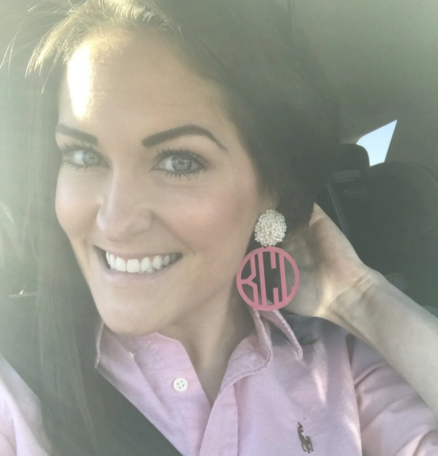 Circle Monogram Earrings with Beaded Top