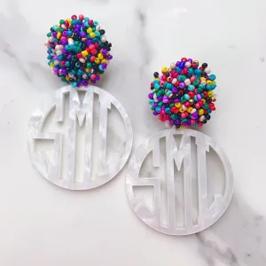 Circle Monogram Earrings with Beaded Top