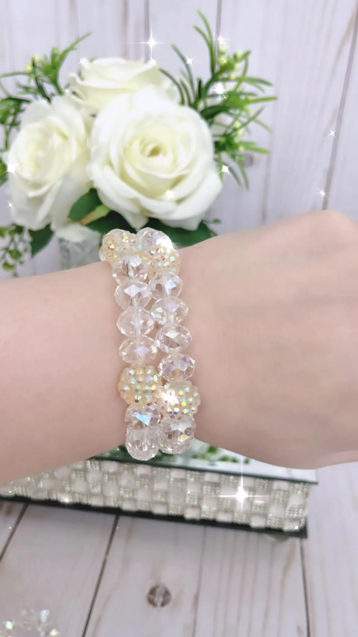 *Clear 12mm crystal beaded bracelet