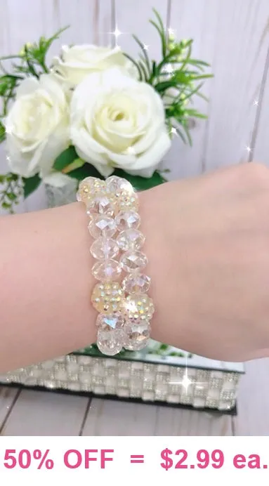 *Clear 12mm crystal beaded bracelet
