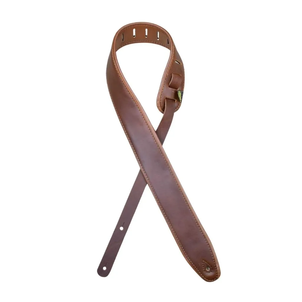 Colonial Leather - 2.5″ Padded Upholstery Leather Guitar Strap - Brown & Tan