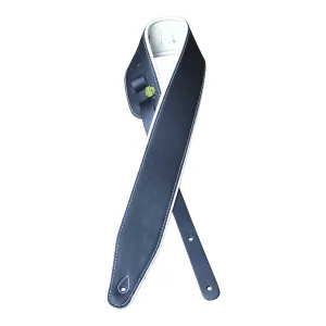 Colonial Leather - 3.0″ Padded Upholstery Leather Guitar Strap - Black & White