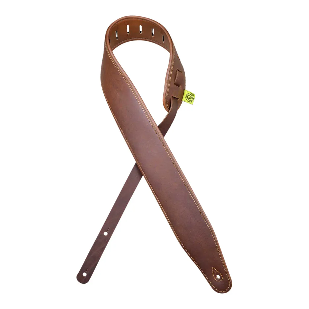 Colonial Leather - 3.0″ Padded Upholstery Leather Guitar Strap - Brown & Tan