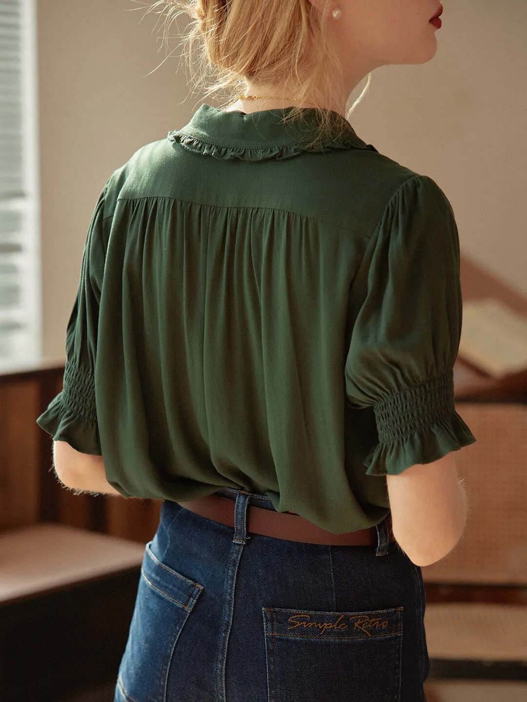 Convallaria Floral Embroidered Puff Top
