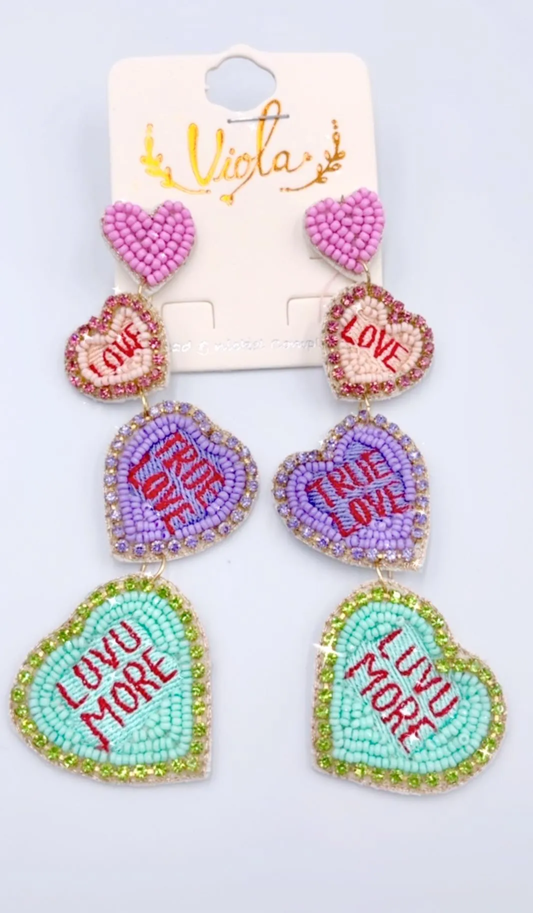 Conversation beaded heart earrings