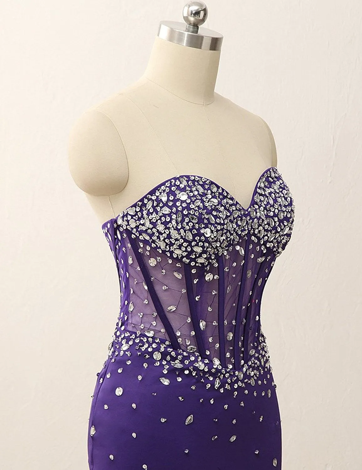 Corset Style Bodice Strapless Crystals Evening Dress