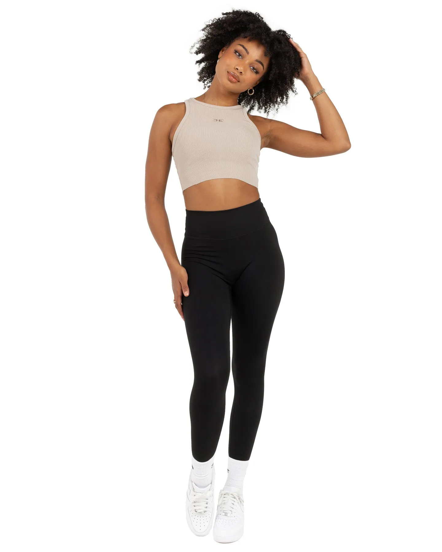 Cropped Ribbed Singlet - Beige