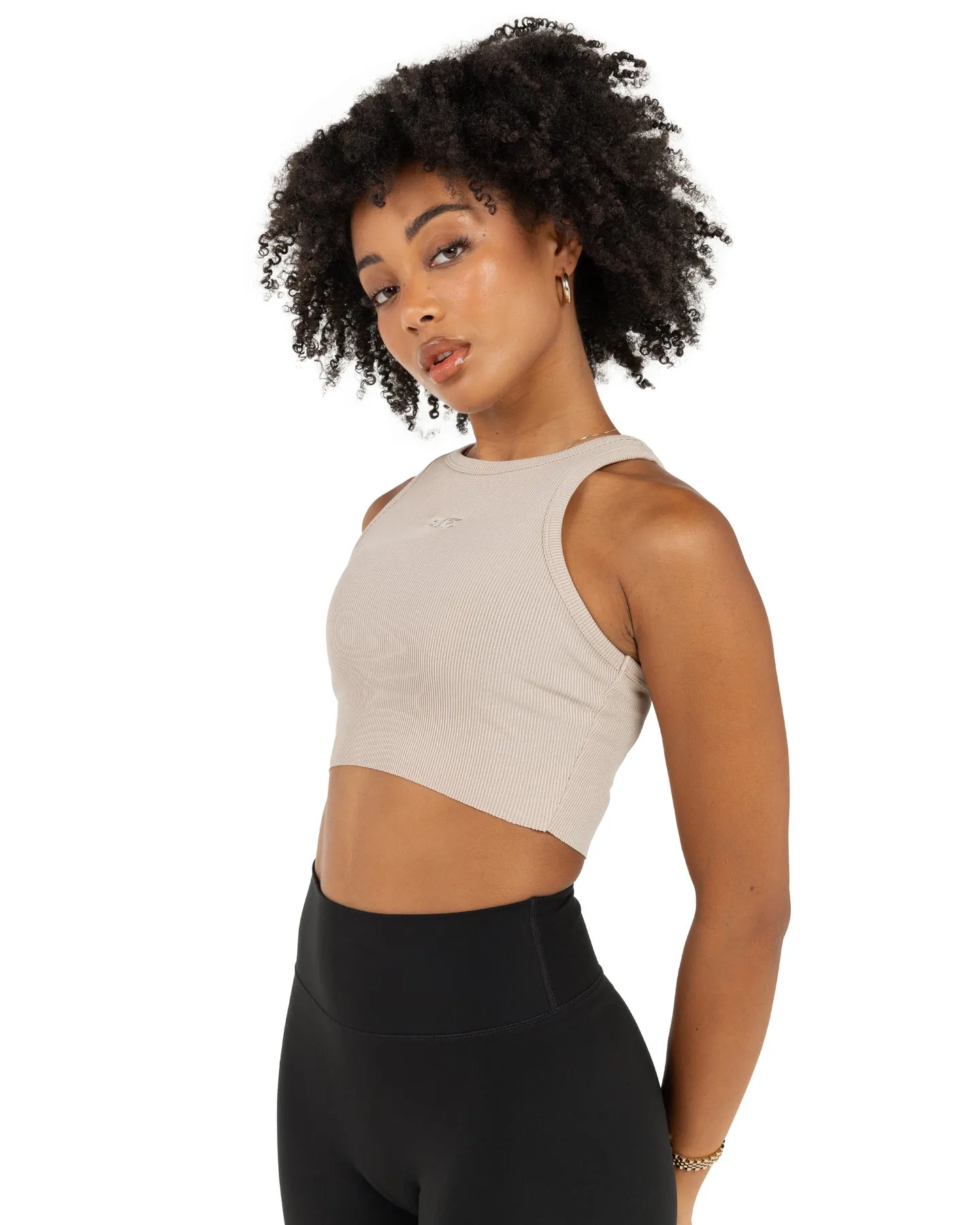 Cropped Ribbed Singlet - Beige