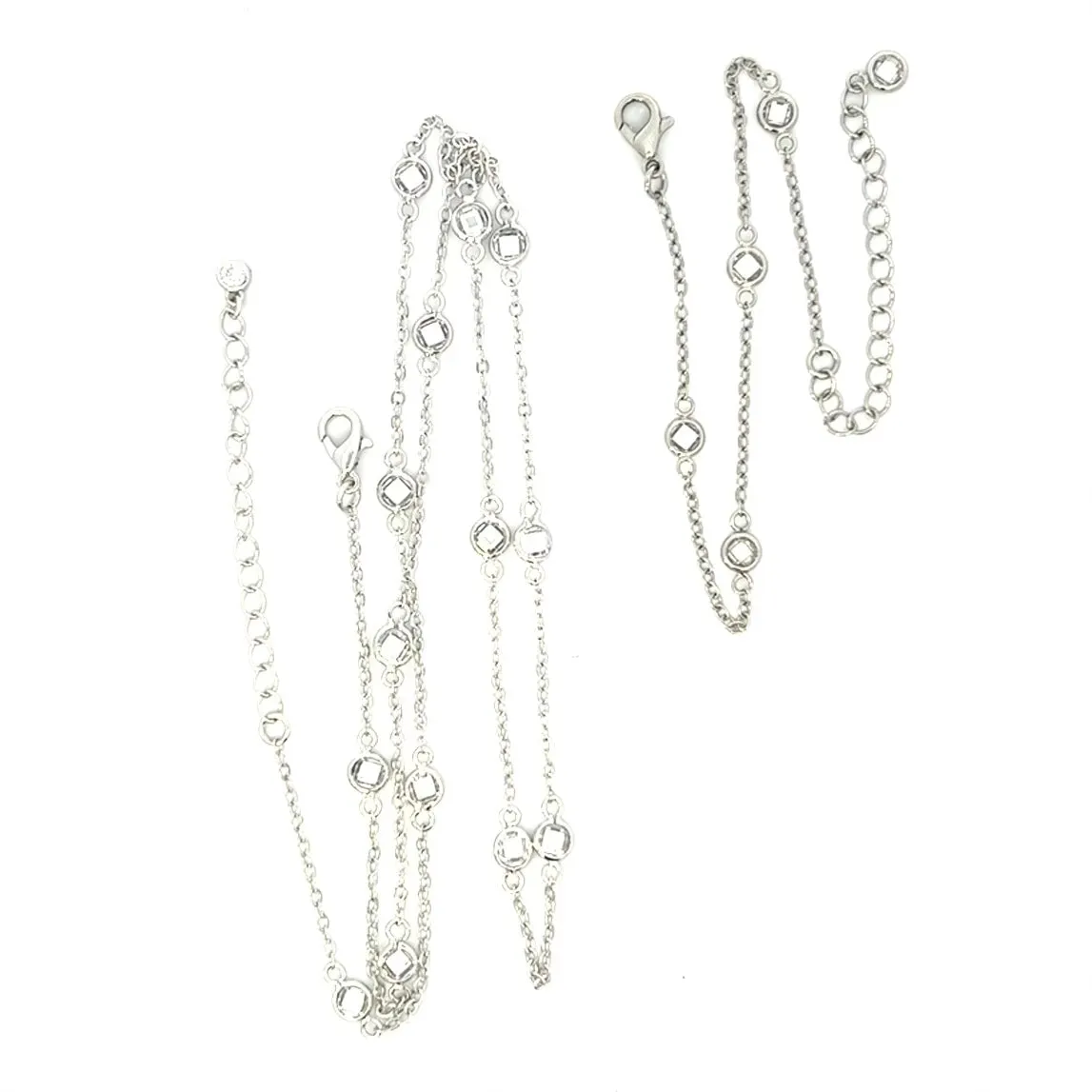 Dainty Set Sparkly Station Necklace and Bracelet Set Silver
