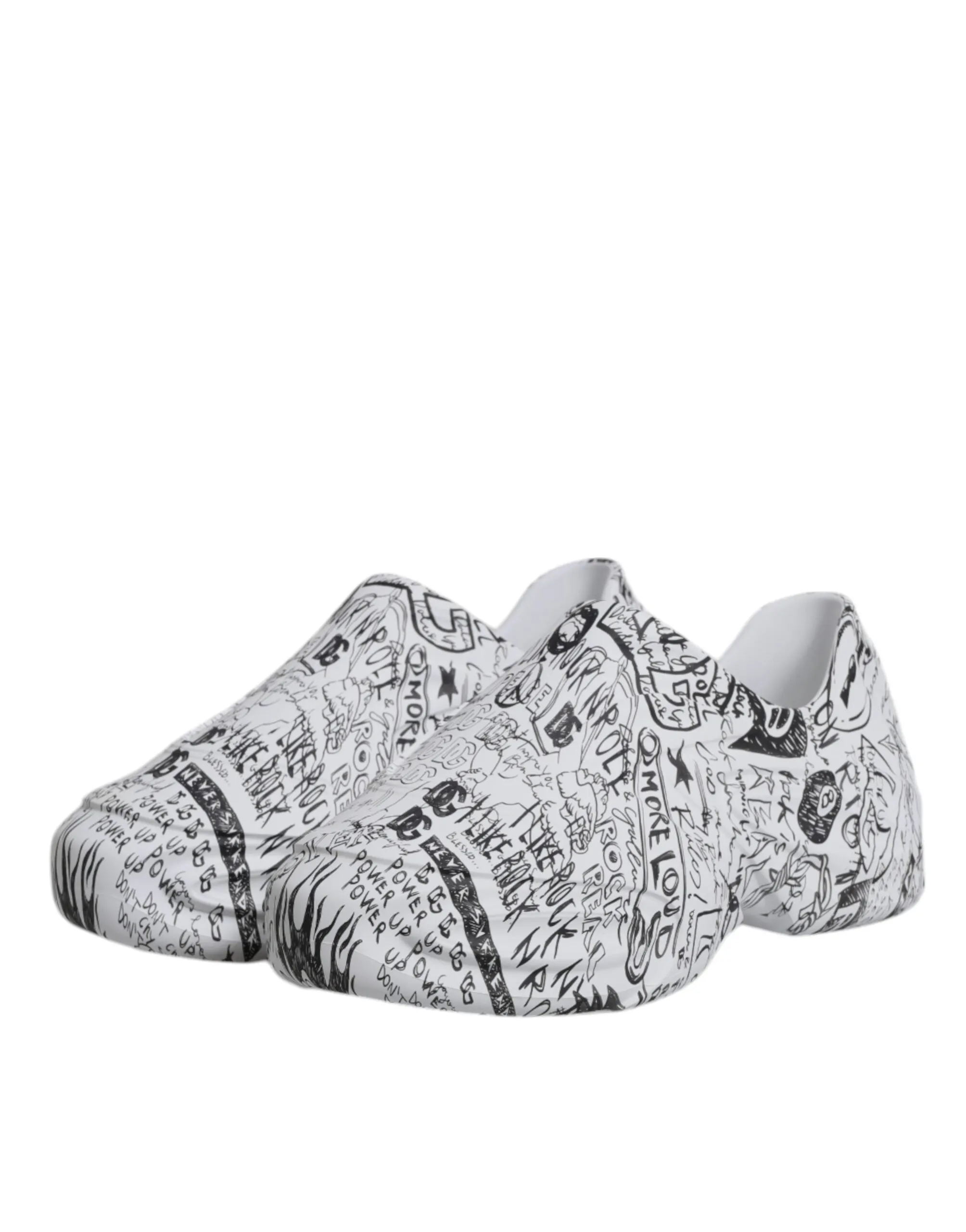 Dolce&Gabbana Daymaster Men White Sneakers Leather Graffiti Print Trainer Shoes