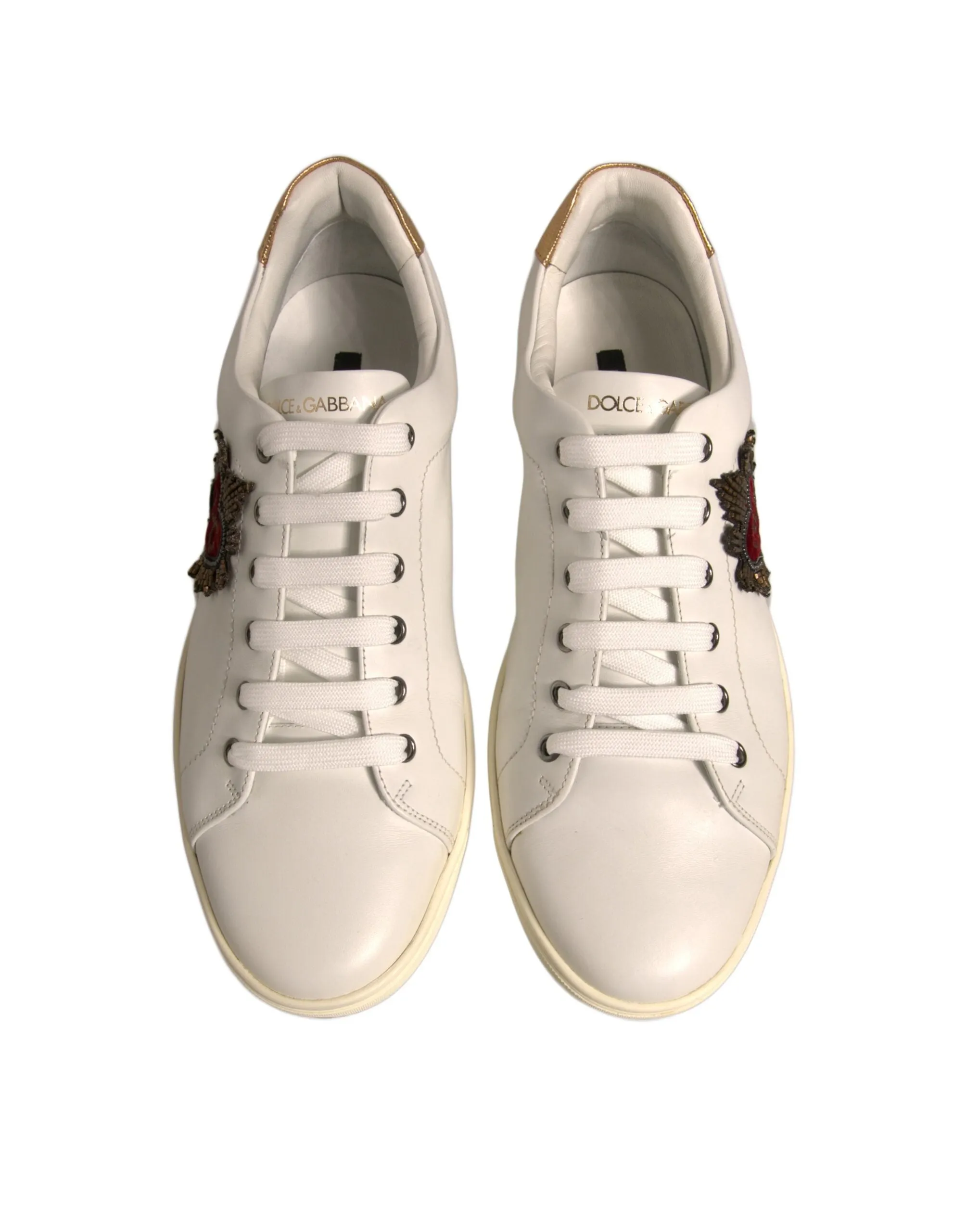 Dolce&Gabbana Men Beige Sneakers Leather Embellished Casual Trainer Shoes EUR 43