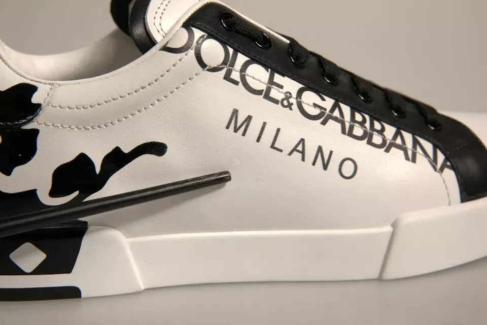 Dolce&Gabbana Men White Sneakers Leather Crown Print Casual Trainer Shoes EUR 42