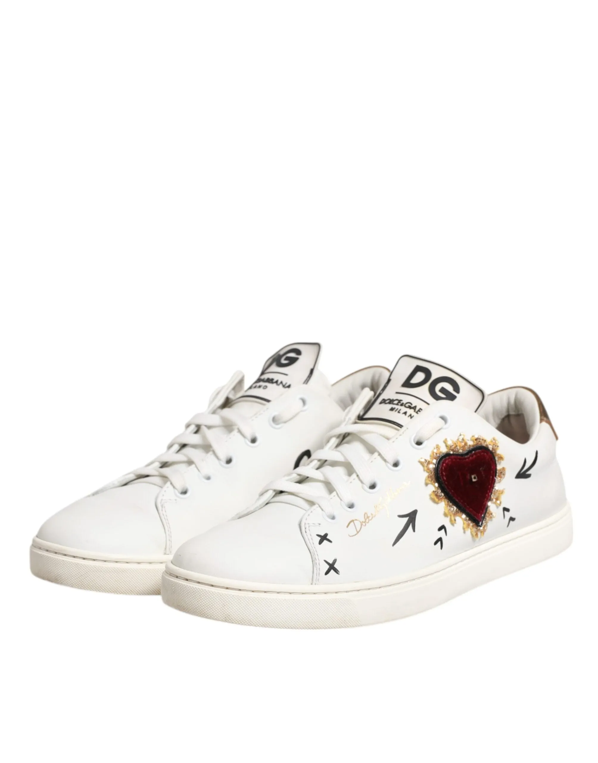 Dolce&Gabbana Men White Sneakers Leather Embellished Casual Trainer Shoes EUR 40
