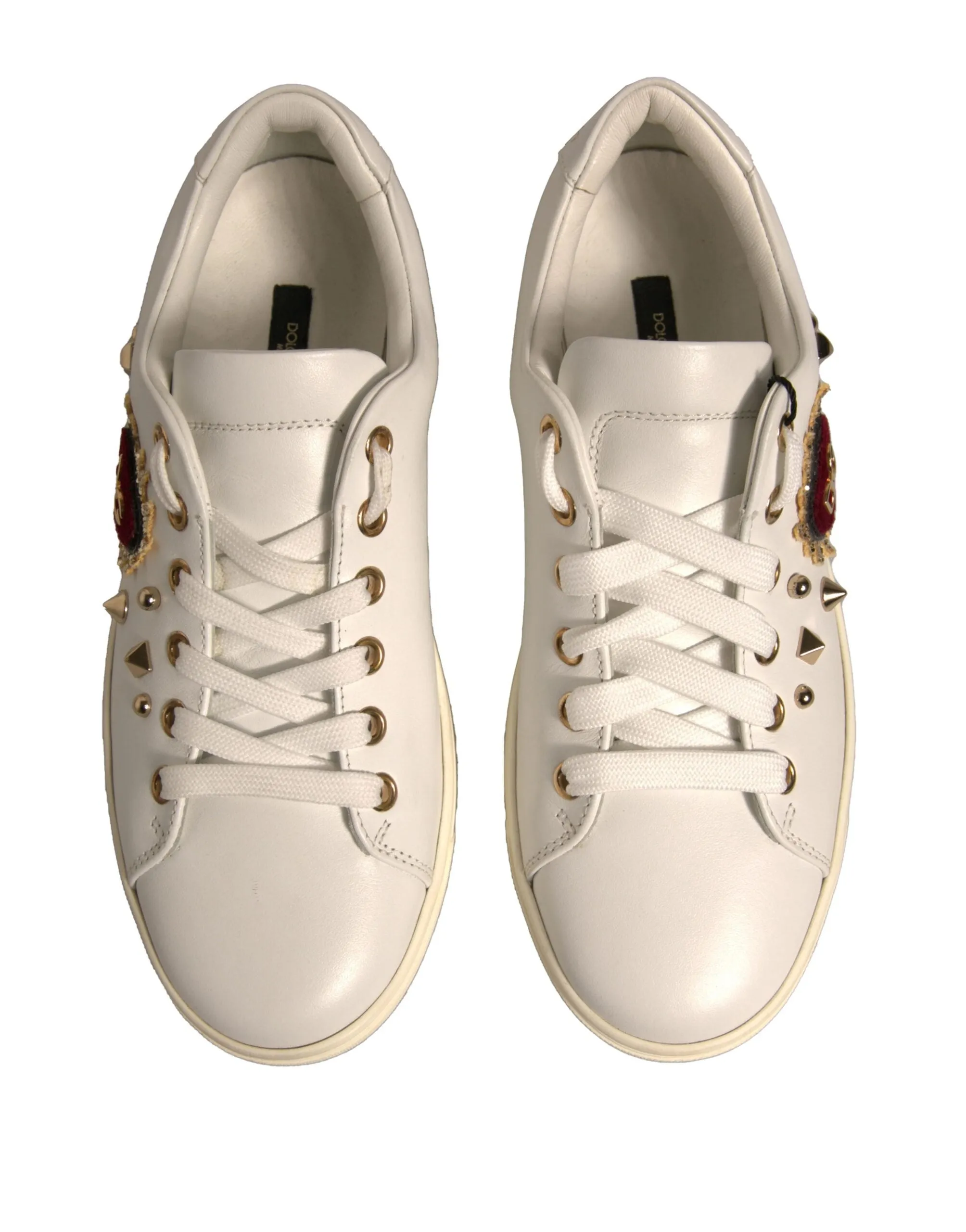 Dolce&Gabbana Women Ivory Sneakers Leather Heart Embroidery Trainer Shoes EUR 36