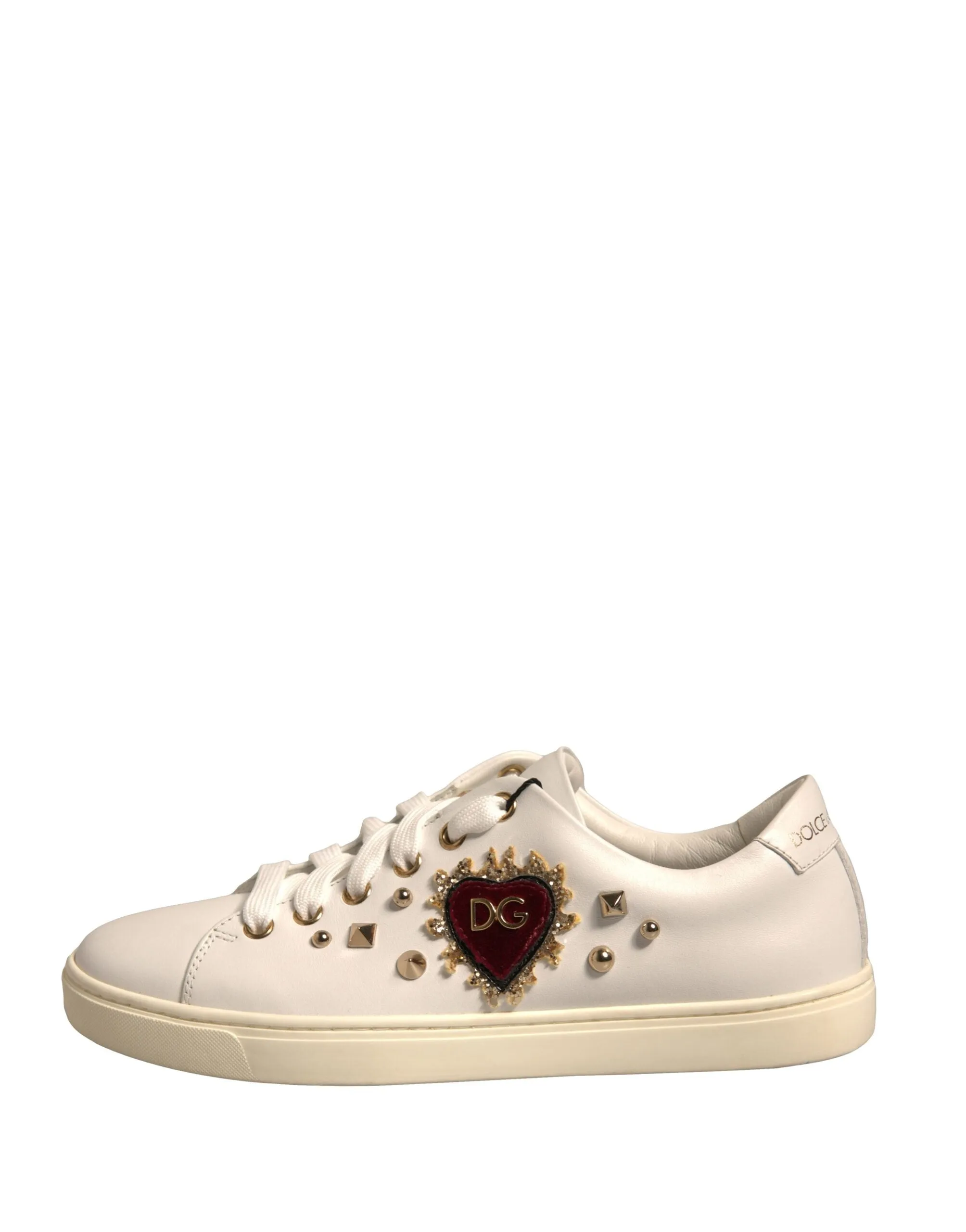 Dolce&Gabbana Women Ivory Sneakers Leather Heart Embroidery Trainer Shoes EUR 36