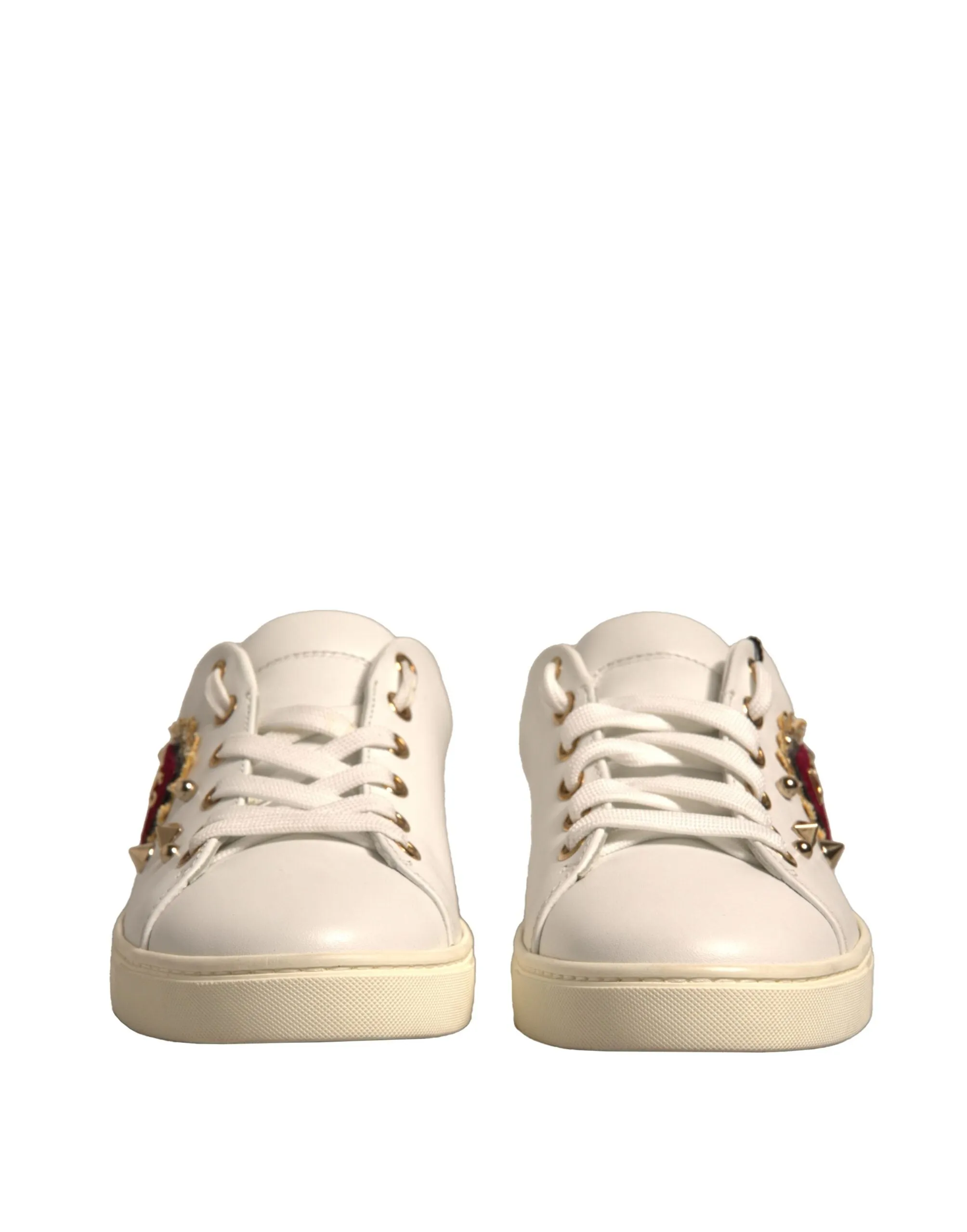 Dolce&Gabbana Women Ivory Sneakers Leather Heart Embroidery Trainer Shoes EUR 36