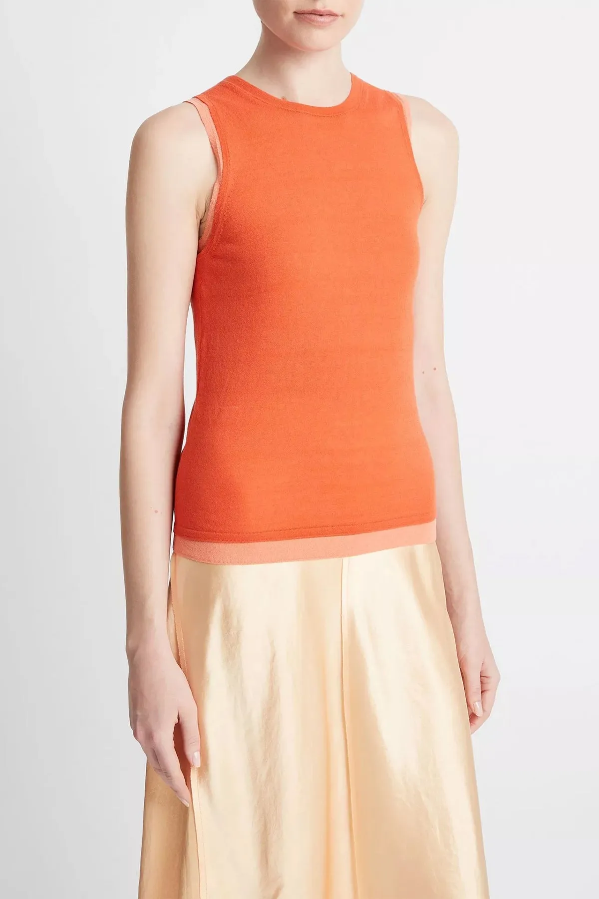 Double-Layer Knit Shell in Coral Combo