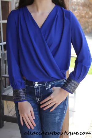 Double Zero | Hi-Lo Top with Beaded Cuffs Royal Blue