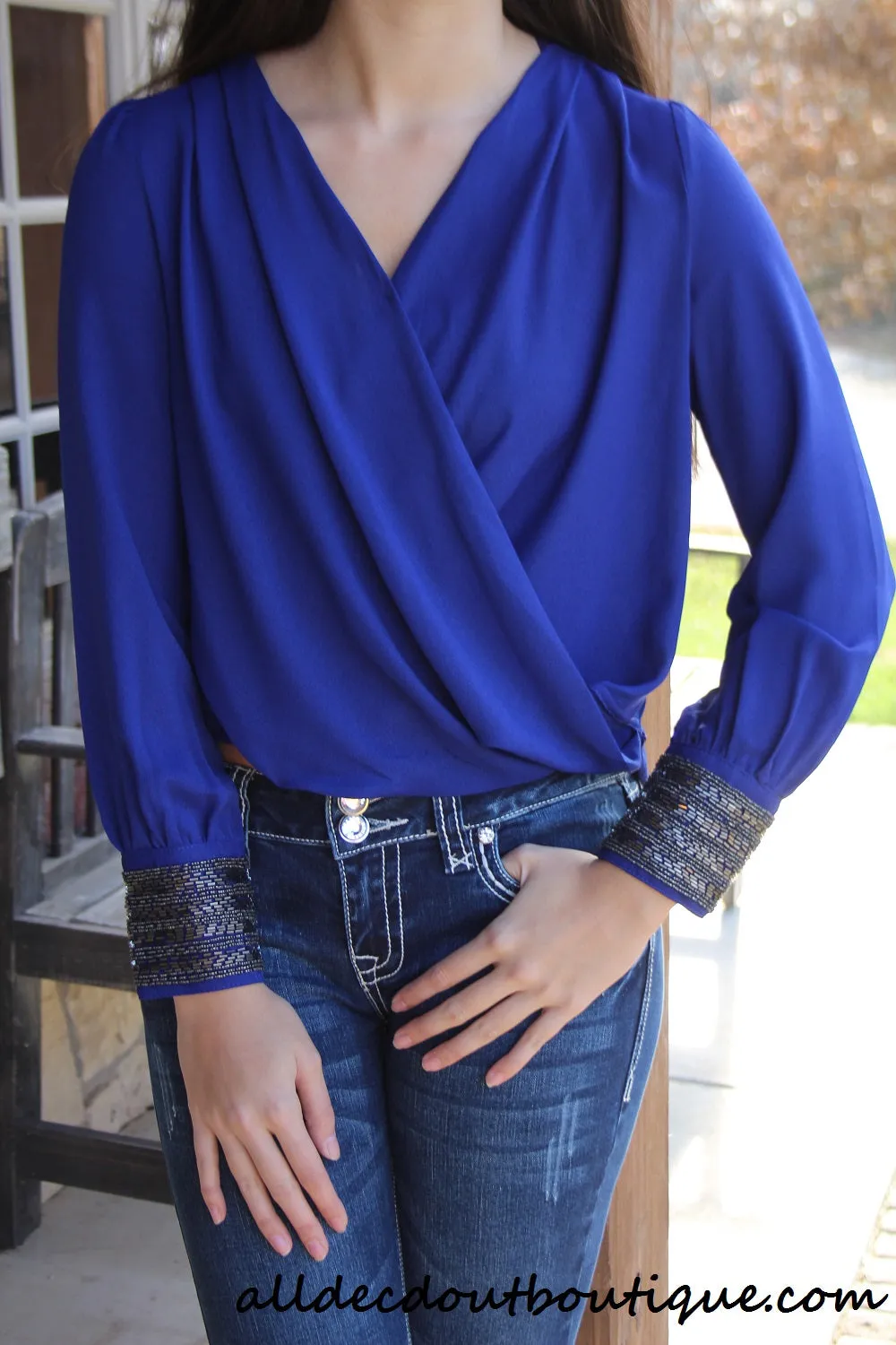 Double Zero | Hi-Lo Top with Beaded Cuffs Royal Blue