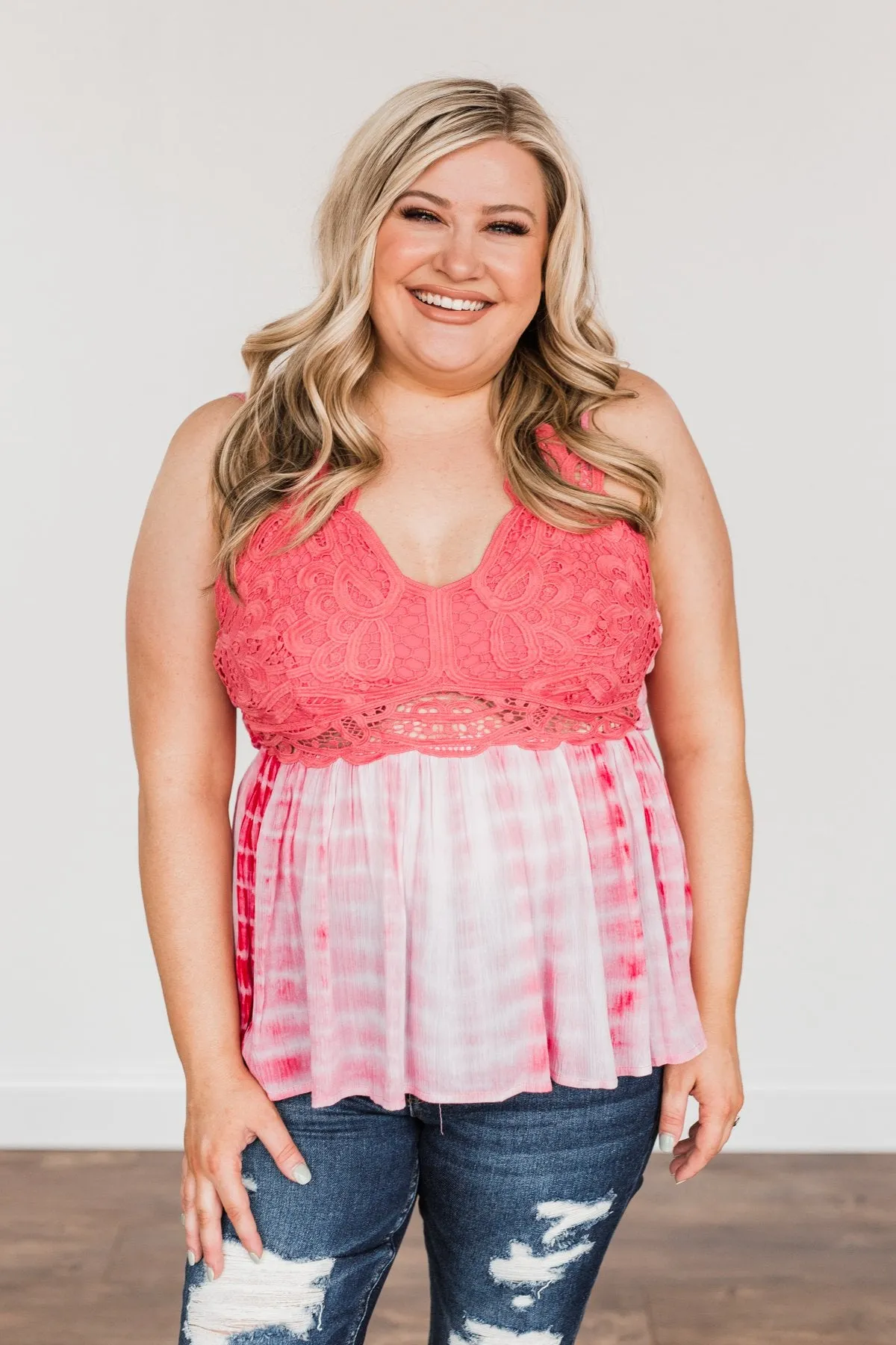 Elegantly Elevated Lace Tank Top- Shades Of Pink