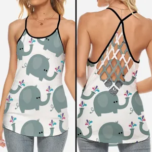 Elephant Criss Cross Tank Top With Cartoon Style